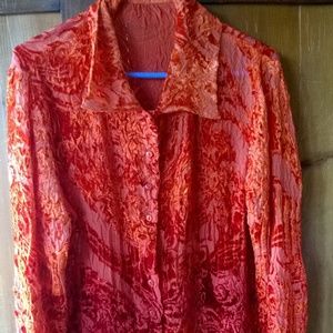 Vibrant Orange Velvet Bournout Ruffle Blouse